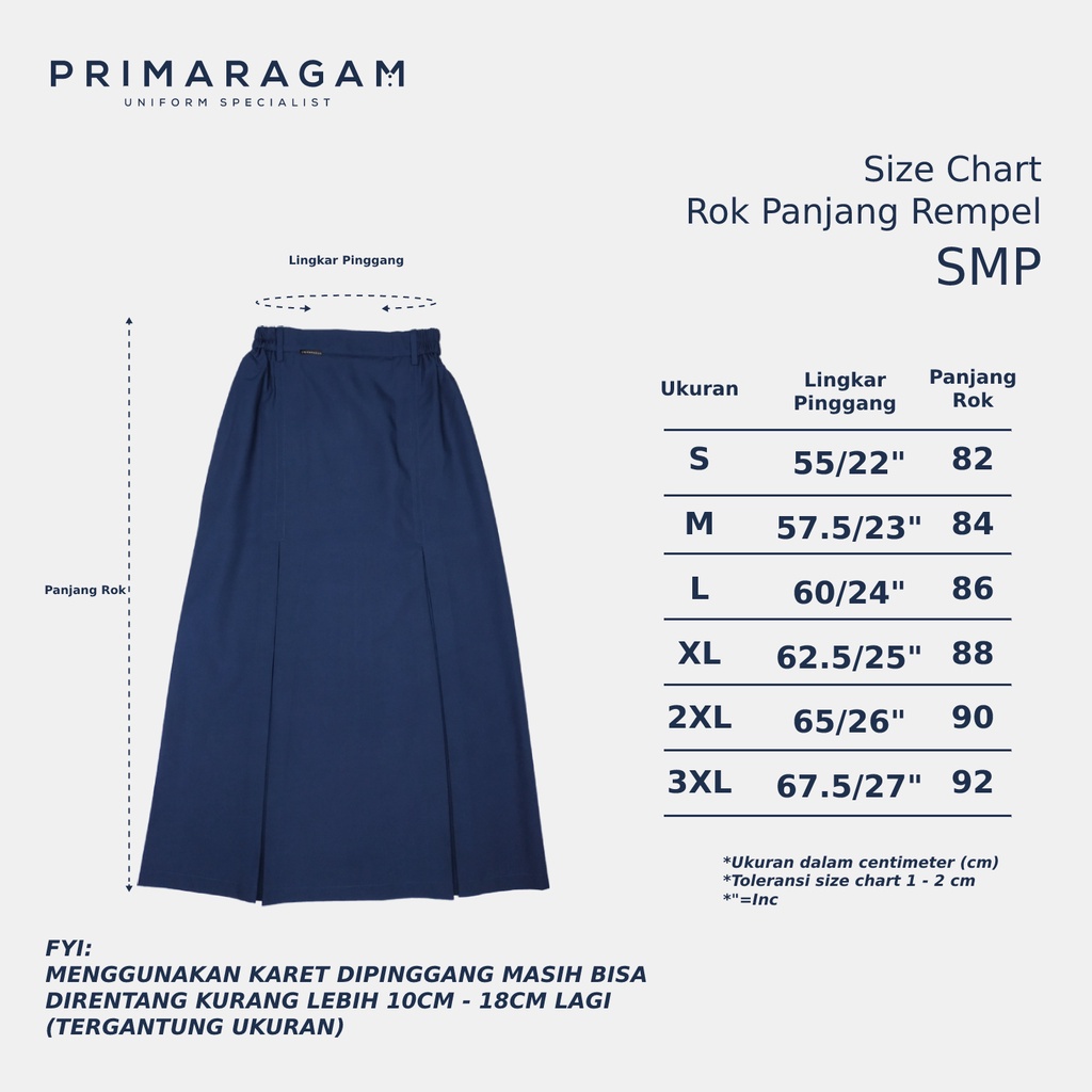 Rok seragam sekolah smp panjang biru span depan belah 2 dua pinggang karet