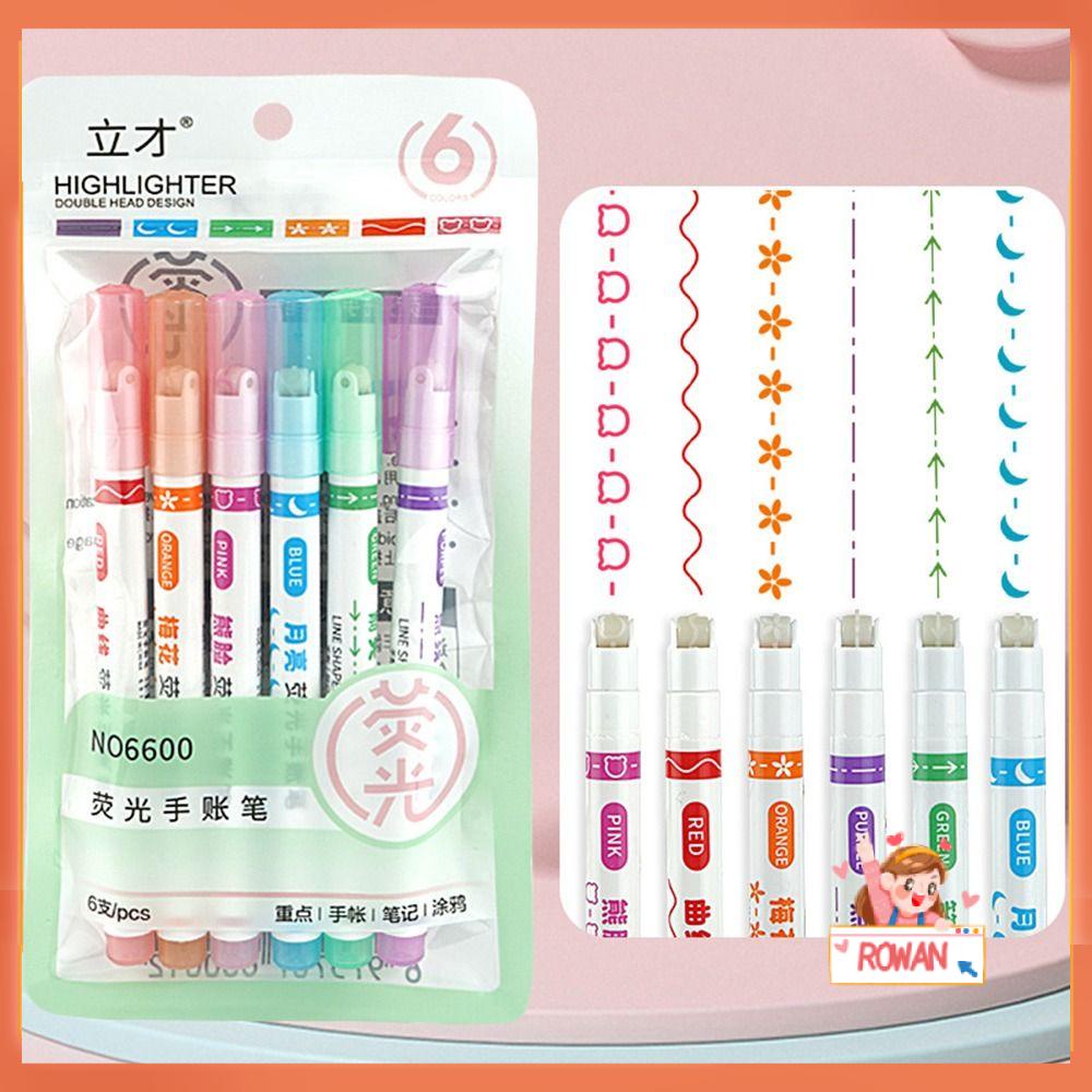 R-flower 6PCS/SET Curve Marker Pen Alat Menggambar Alat Tulis Seni Sketsa Menandai Teks Menggambar Perlengkapan Stabilo Berbagai Bentuk