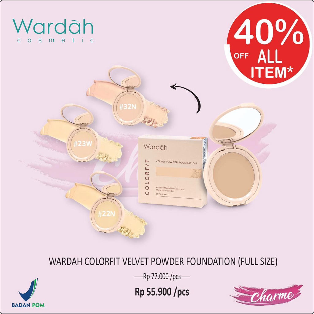 (READY &amp; ORI) Wardah Colorfit Velvet Powder Foundation BPOM - 11gr