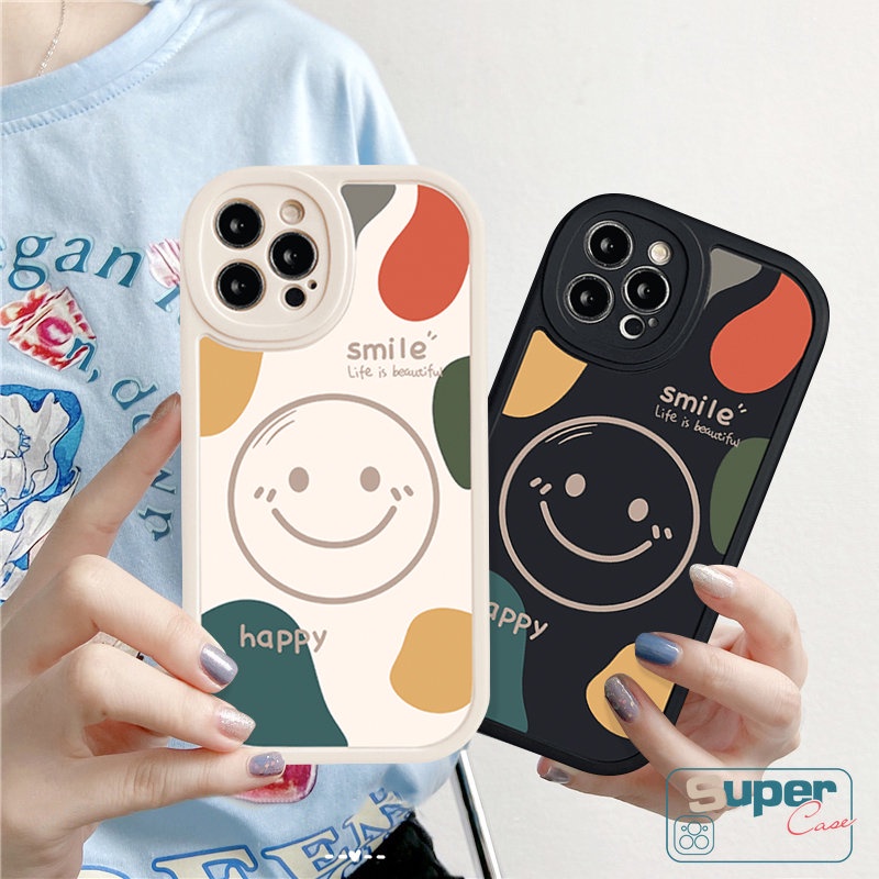 REDMI Trendy Simple Lucu Happly Smile Case Redmi9 10 10C 10A 9A 9C 9T Note 10 11 10s 11s 10Pro 9 8 9Pro 9s 8Pro 11Pro+POCO X3 NFC Pro M3 Mi 12 11 Lite 11T Kartun Pasangan Soft TPU Sarung