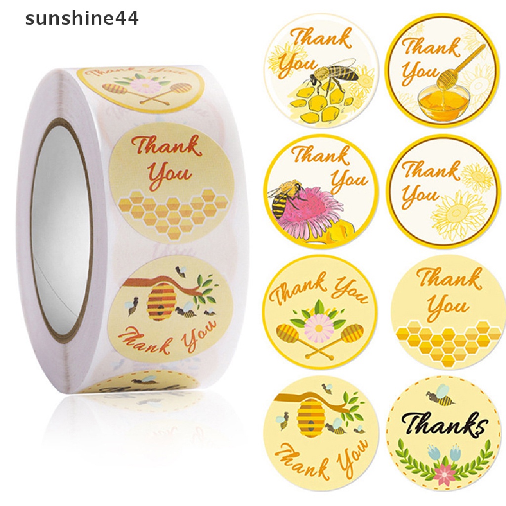 Sunshine 500 Pcs Honey Bee Thank You Stiker Hari Lingkaran Roll Seal Label Kertas Wedding ID