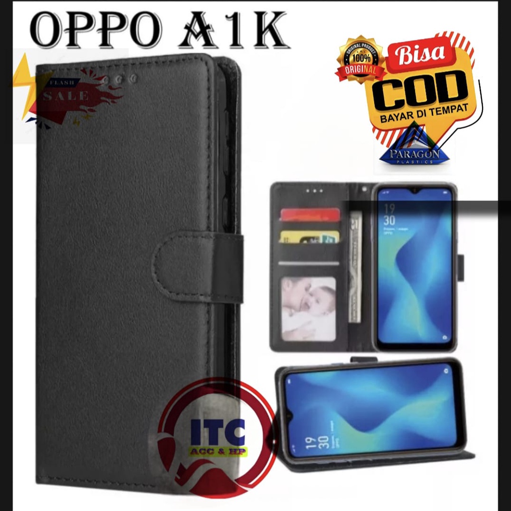 CASE PREMIUM FLIP KULIT DOMPET TYPE HP OPPO A1K   LEATHER MAGNETIC FLIPCOVER IMPORT HARDCASE SOFTCAS