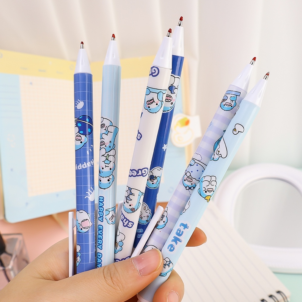 Lucu Kartun Bayi Hiu Pola Push-Action Unisex Pulpen 0.5mm Hitam Isi Ulang Siswa Tanda Tangan Pena Sekolah Umum Alat Tulis Kantor Hadir Untuk Anak