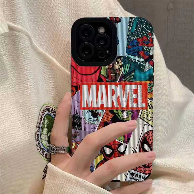 【Lamb Skin】City Boy Marvel Spider Man Soft Case for IPhone 6S 7 Plus 8 Plus X XS XR XS Max 11 13 12 14 PRO Max 14 Plus 12 13 Mini Camera Protect