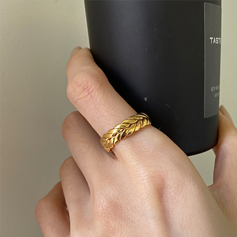 Cincin Pola Telinga Gandum Emas Modis Gaya Baru Temperamen Indah Perhiasan Cincin Baja Titanium