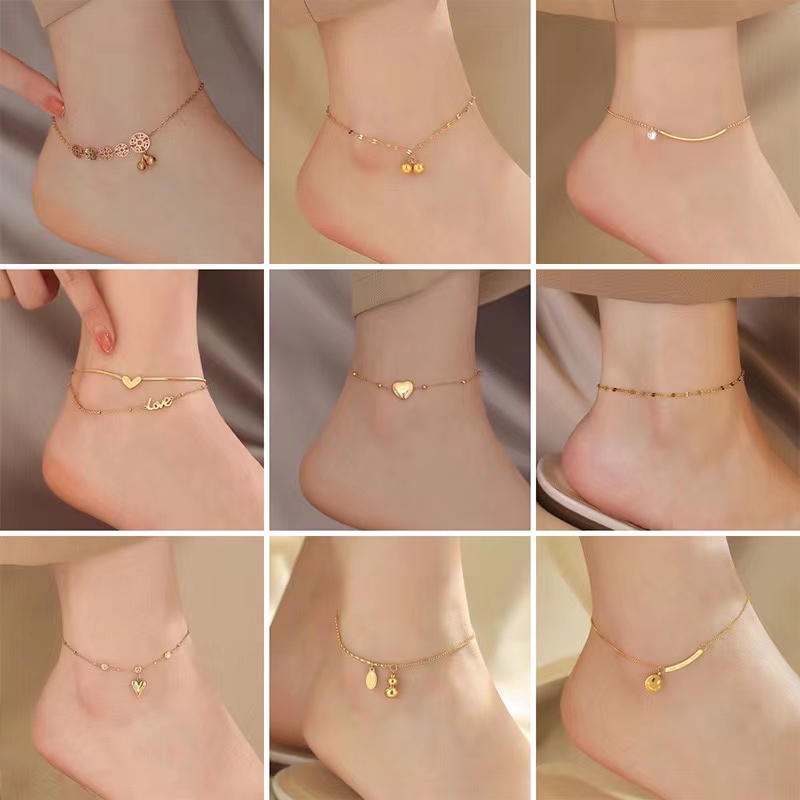 Baja Titanium Clover Gelang Kaki Kupu-Kupu Perempuan Anti Karat Gelang Kaki Perhiasan Hadiah