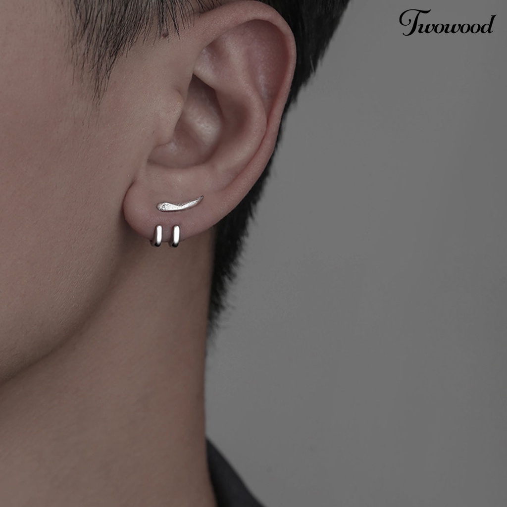 Twowood Ear Studs Punk Hip Hop Dilepas 2-cakar Kait Kepribadian Hadiah Keren Gaya Sederhana Pria Anting Perhiasan Fashion