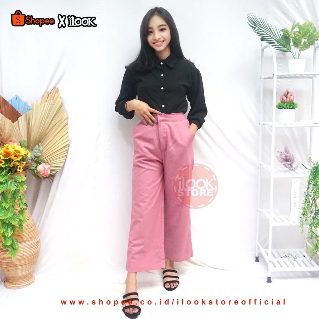 ilook | Celana Linen Highwaist 2239 | Highwaist Wanita Korean Style Bahan Linen | Linen Highwaist