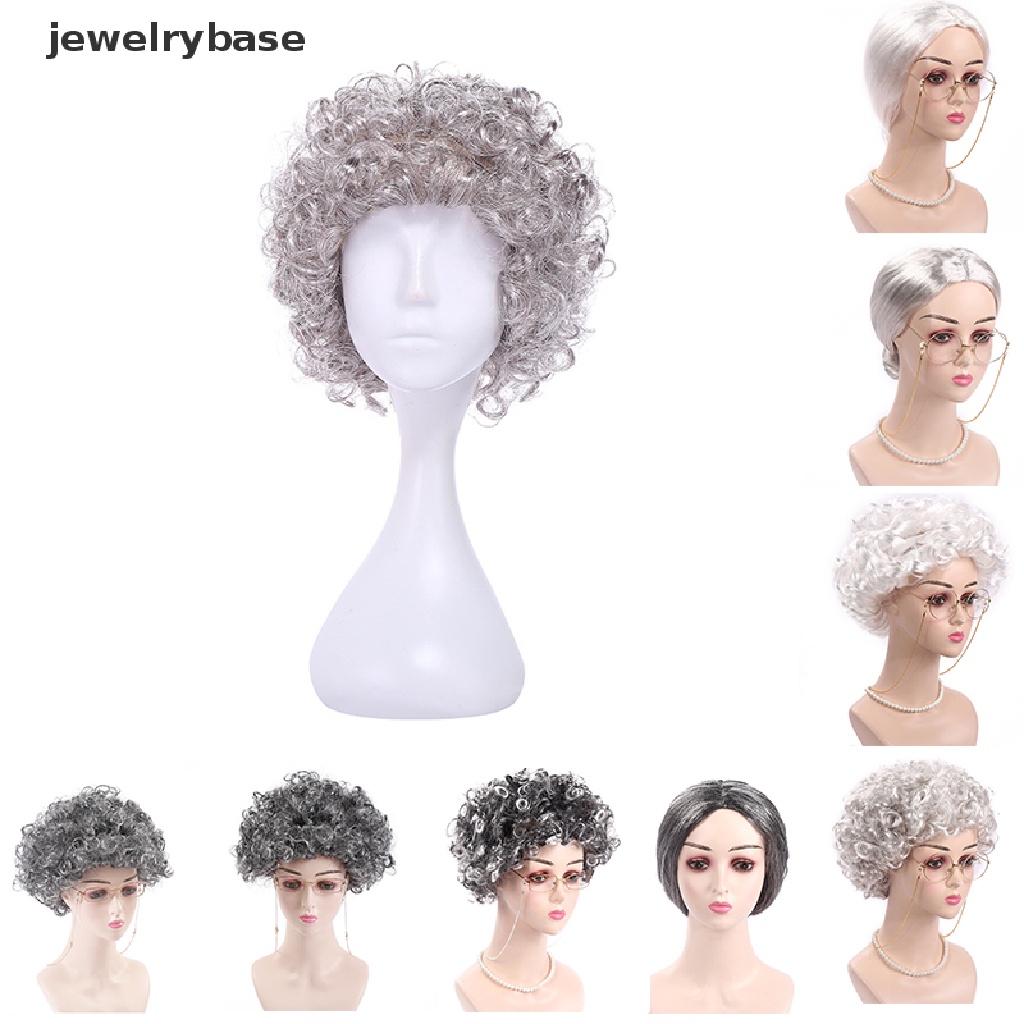 [jewelrybase] Wig Nenek Tua Paruh Baya Pendek Perak Abu Wig Sintetis Berbulu Kecil Keriting Bergelombang Abu-Abu Kostum Wig Untuk Panggung Kinerja Paruh Baya Dan Tua Putih