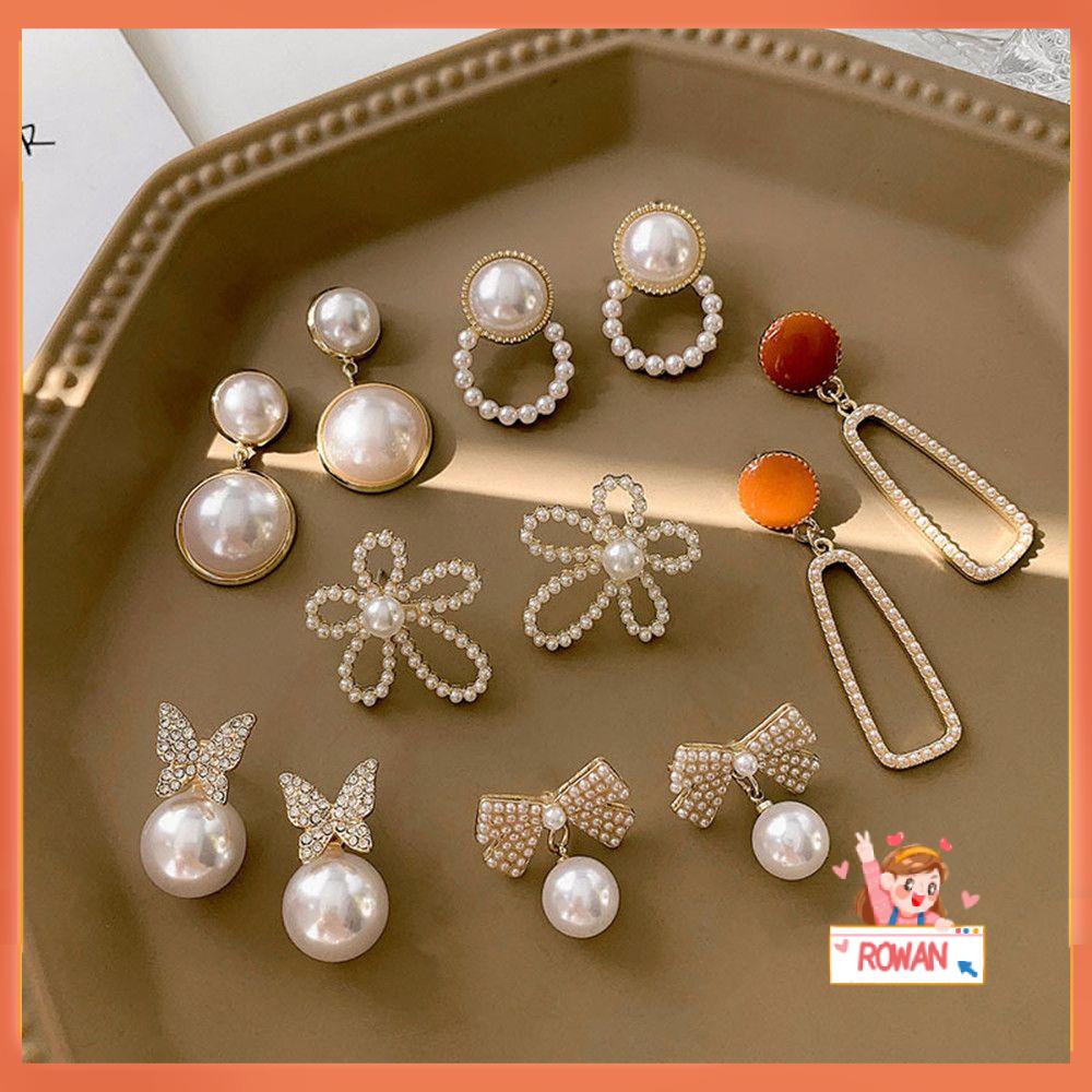 R-flower Pearl Earrings Fashion Hadiah Pacar Klasik Ear Studs