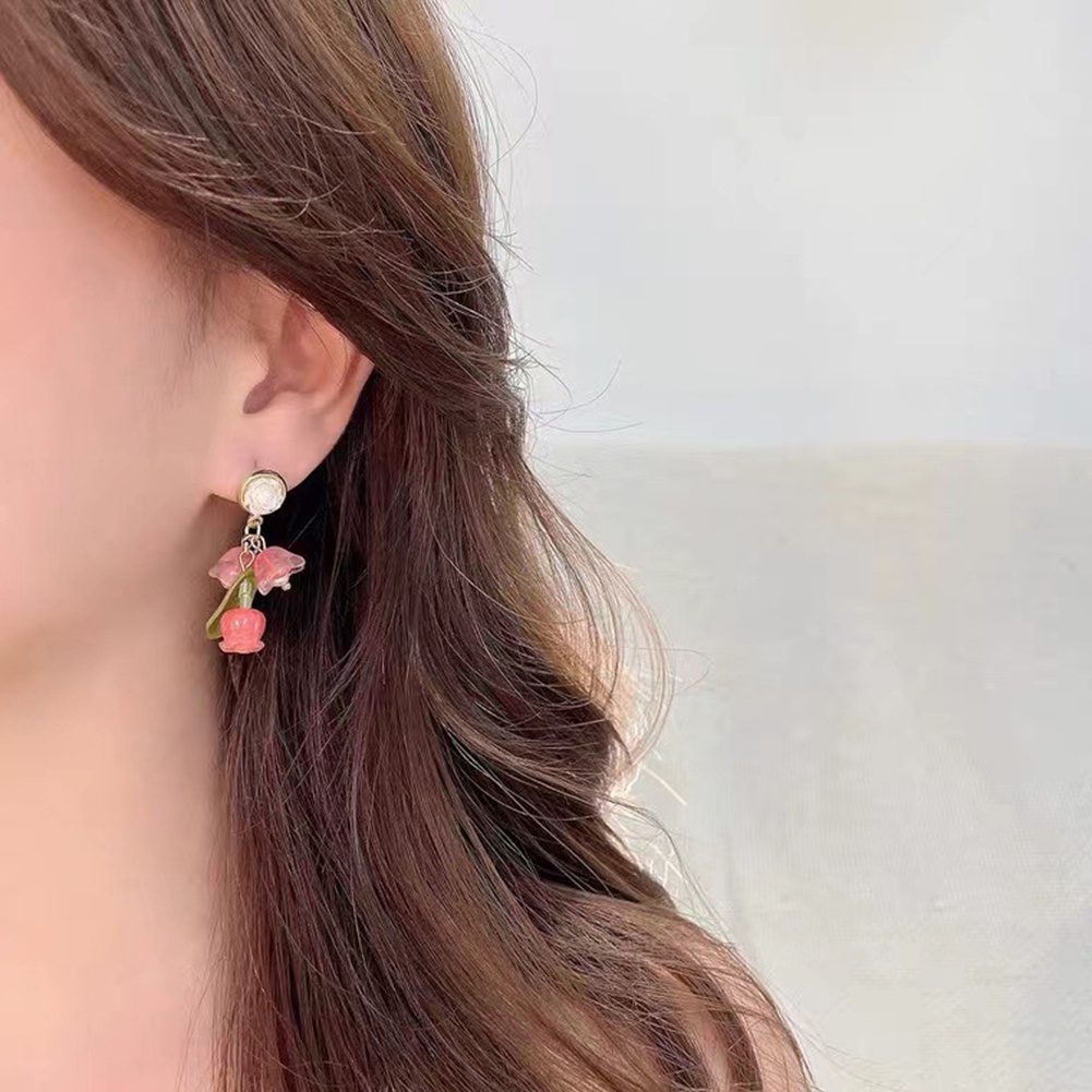 Temperate Pink Rose Earring Ins Earrings Stud Light Luxury Zircon Party Wedding Earing Women Jewelry Accessories