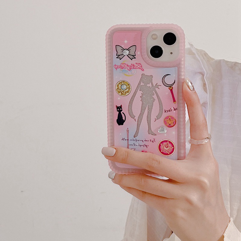 Pink Sailor Moon Gril Soft Case Flash Card Casing Apple HP iP iPhone 12 13 14 Pro Max 11