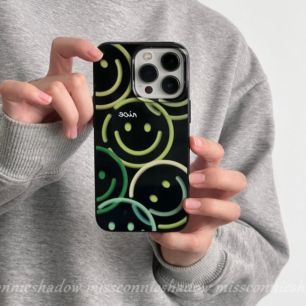 IPHONE Casing Ponsel Kartun Pink Cherry Kompatibel Untuk Iphone11 13 14 12 Pro Max XR X XS Max 7 8 Plus SE 2020 7 Plus Halus Lucu Love Heart Smiley Shockproof Glossy Cool Black Soft Cover