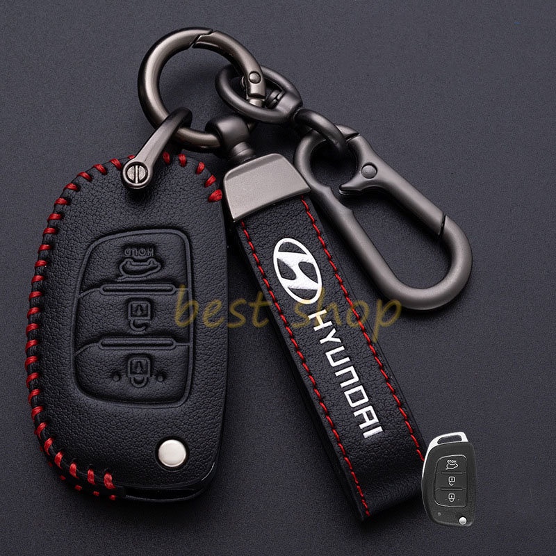 Cover Case Kunci Mobil Bahan Kulit Untuk Hyundai Tucson Creta ix25 ix35 ix45 Santa Fe Verna Mistra Elantra Key Storage Keychain Protect