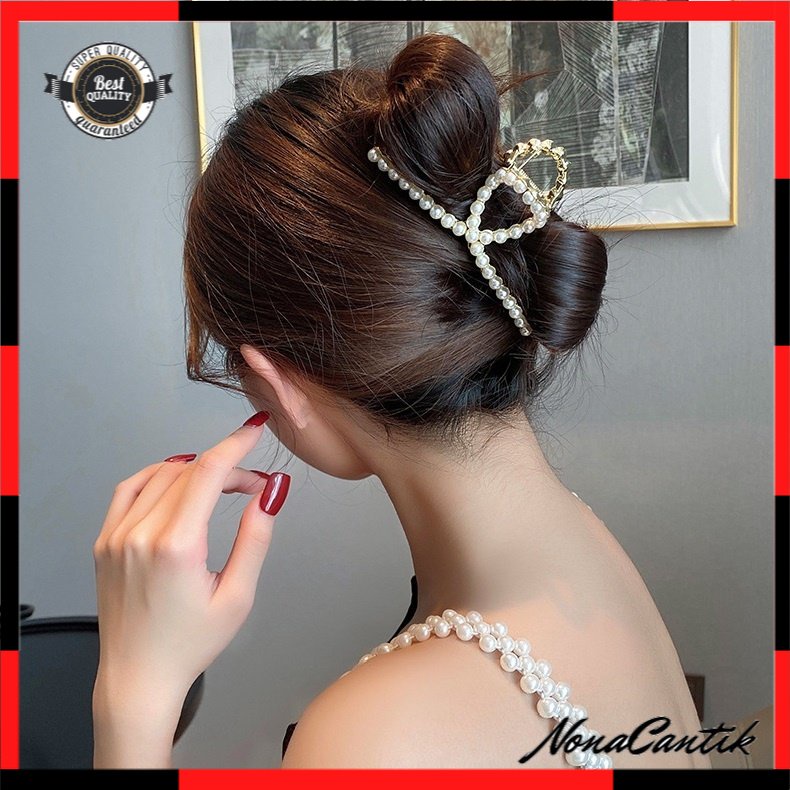 Jepit Rambut Korea Bahan Besi Jumbo 11.5cm Besar Mutiara Permata Bentuk Simpul Jepitan Rambut Pearl Diamond Jedai Logam Alloy Metal