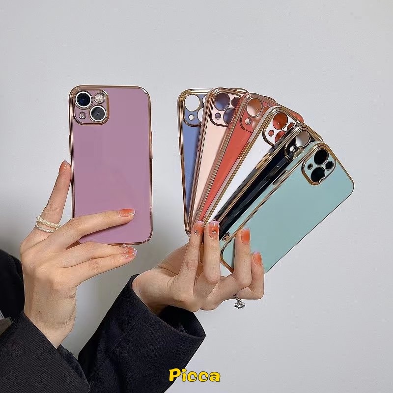 IPHONE Casing Ponsel Electroplate Plating Mewah Kompatibel Untuk Iphone7 8 Plus 6 6s Plus 14xr 11 12 13 14 Pro Max SE 2020 Warna Soild Glitter Lembut Ultra Tipis Penutup Belakang Anti Jatuh