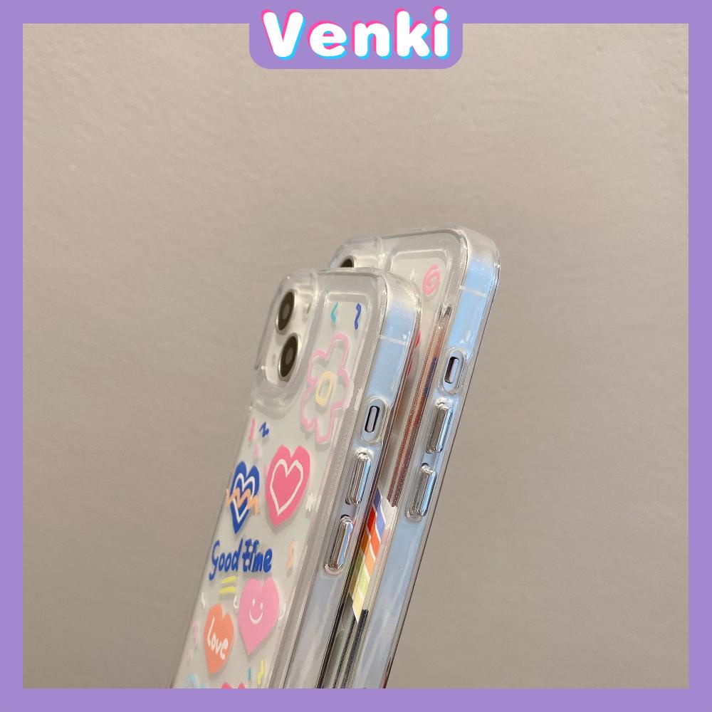 Case for iPhone 11 Soft TPU Clear Space Case Cute Cartoon Rainbow Flower Plating Buttons Camera Protection ShockProof for iPhone 14 13 12 12 Plus 6 8 Plus XR XS