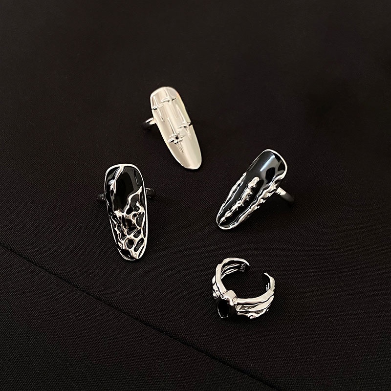 4pcs/set Set Set Cincin Pembuka Kuku Jari Geometris Bahan Alloy Punk Untuk Wanita