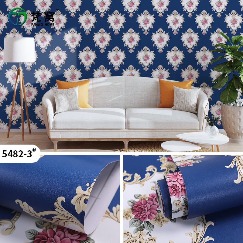 Wallpaper Dinding Motif Batik Dasar Biru Panjang 8 s/d 10Meter x Lebar 45cm