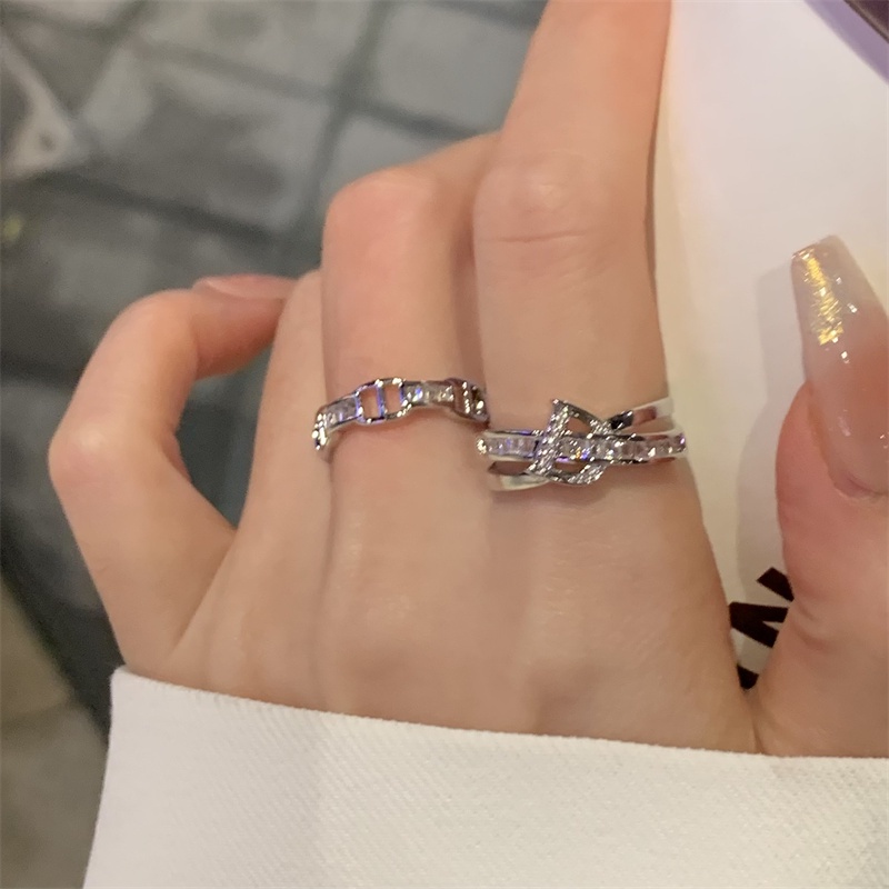 925 Perak glitter Berlian fashion Huruf D Cincin Terbuka Aksesoris Wanita Korea