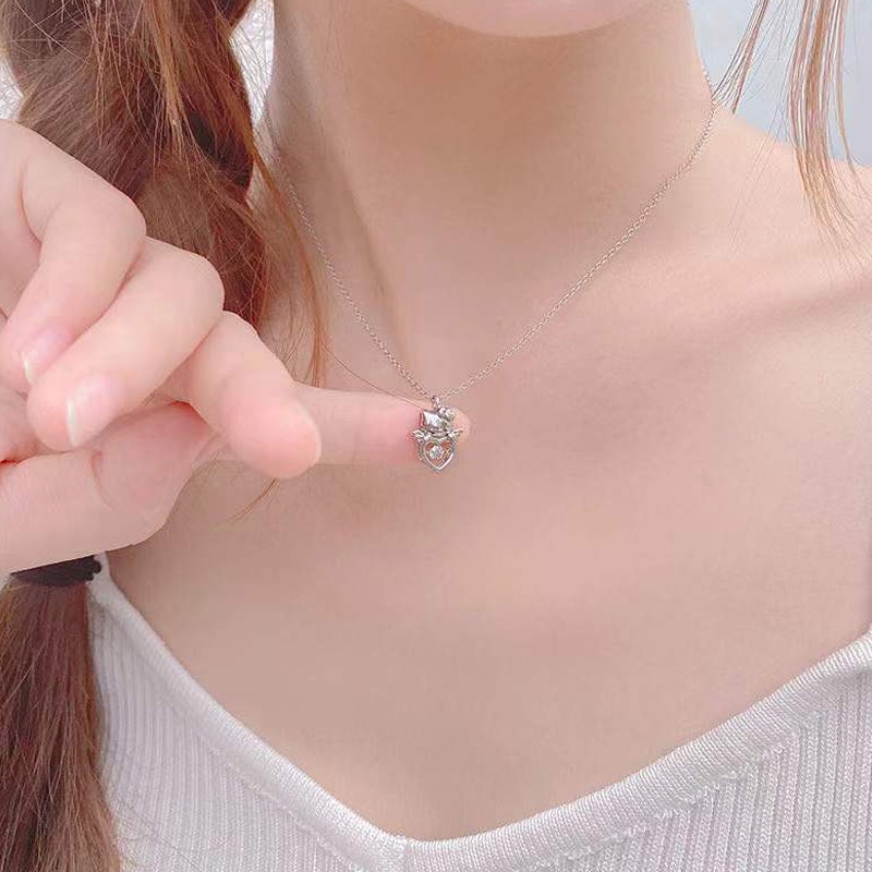 Korea Indah Hello Kitty Wanita Kalung Temperamen Cinta Romantis Zirkon Liontin Kalung Untuk Wanita Hadiah Hari Valentine