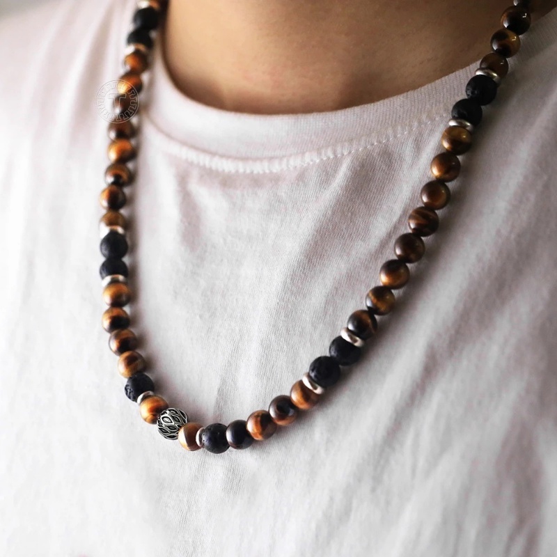 Kalung Manik-Manik Punk Tiger Eye Untuk Pria/Kepribadian Fashion Obsidian Hematite Pesona Kalung Perhiasan Aksesoris