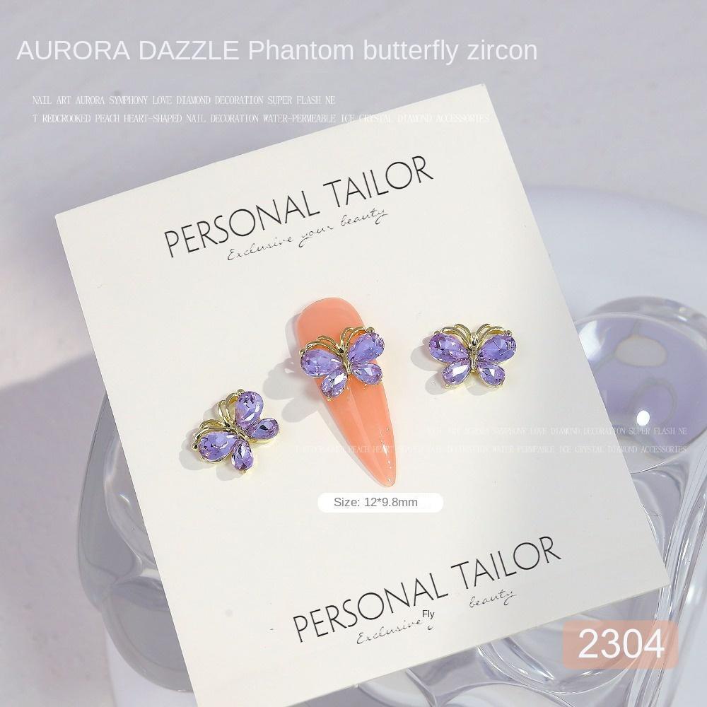 Mxbeauty Kupu-Kupu Dekorasi Kuku Wanita Pesona Kuku Manikur Aksesoris Kristal Bor Aurora Butterfly 3D Nail Art Drills