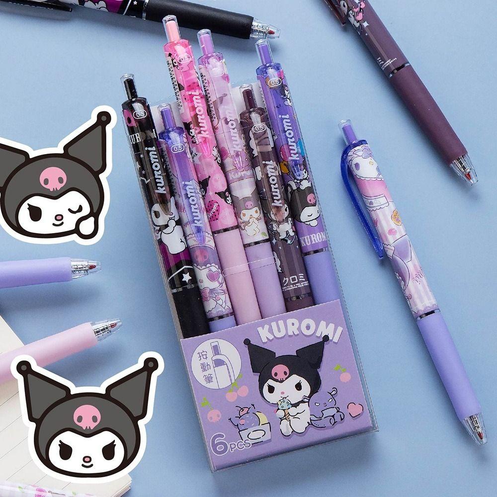 Nanas 6 Pcs/Set Gel Pen Perlengkapan Kantor Sekolah Kuromi Hadiah Siswa Tinta Hitam Bolpen Ballpoint