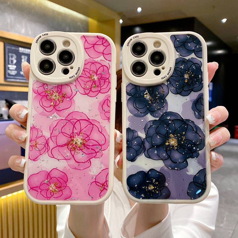 IPHONE  Bagus!Bunga Mawar Merah &amp; Ungu Flash Soft TPU Case HP iP Iphone14 13 12 11 Pro Max FTD Casing Apple