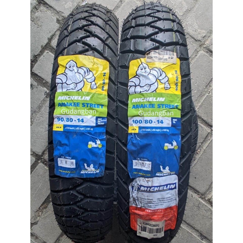 Paket Michelin Anakee Street 90 80 14 dan 100 80 14 Tubeless Ban Motor Matic Dual Purpose FREE PENTIL