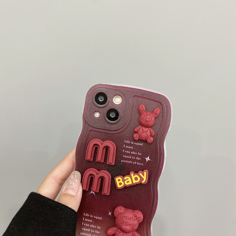 Wave Wine Red Soft Case OPPO A7 A5S A12 A11K A5 A9 A53 A33 A15S A35 A52 A92 A1K A3S A16 A54 A77S A83 F11 F9 Pro A74 A95 A96 A36 A76 A52 A92 A31 A57 A39 F1S Red Doll Bear Rabbit