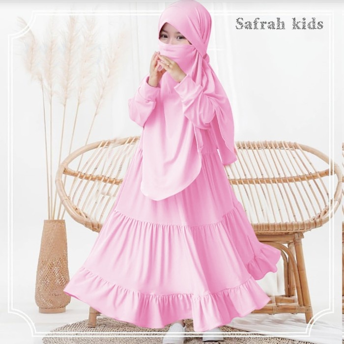 muslim gamis anak perempuan jersey SAFRAH . allsize 6-8 tahun - Baby Pink