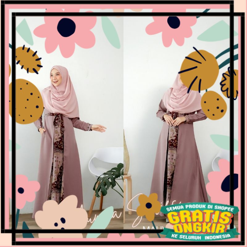 Gamis Rafa Yumna Batik Dress Varian Mauve Coklat / ibu pkk arisan