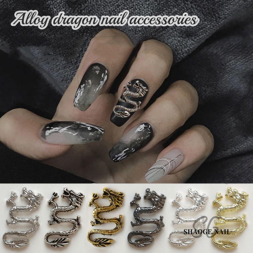 Mxbeauty Alloy Naga Dekorasi Kreatif DIY Retro Perak Emas Nail Art 3D Logam Kuku Ornamen