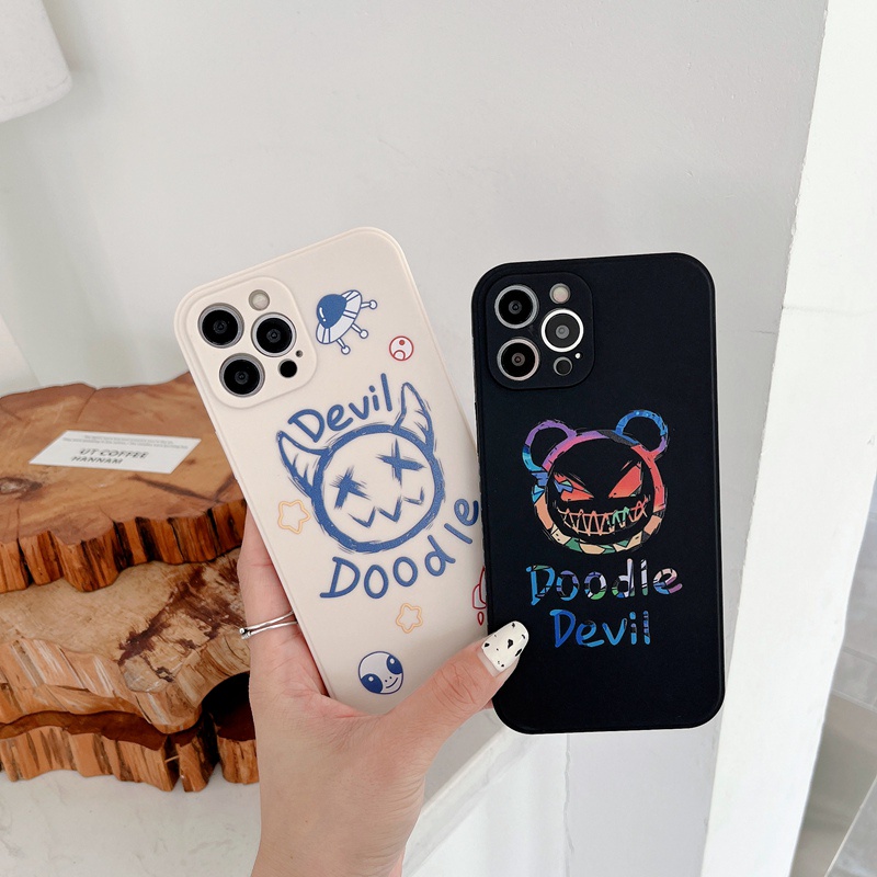 【Magic Square】 Devil Doodie Soft Case IP Iphone7 8plus7 +8+X XR XS Max11 12 13 14 Pro Max SE 2020 Casing Hitam Missconnie