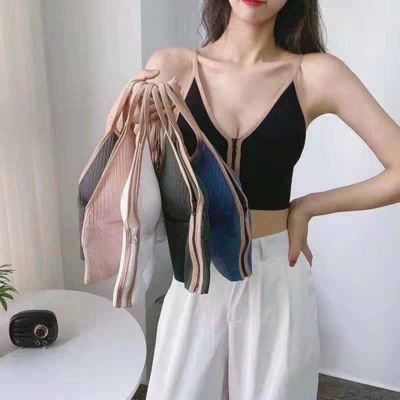 T&amp;Y Tank Top Yoga Wanita 6404 Bra Fashion Tanpa Kawat Elastis Pakaian Dalam Wanita Resleting
