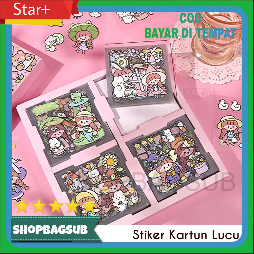 

Stiker Buku Diary Motif Kartun Korea Botol Minum Waterproof Handbook Scrapbook DIY Box Isi 100 Lembar