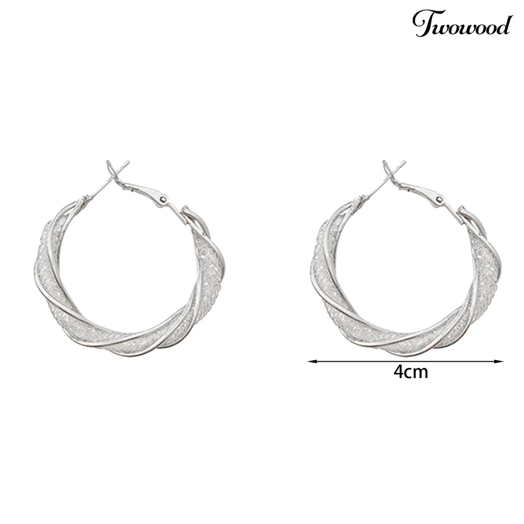 Twowood 1pasang Anting Lingkaran Bersinar Imitasi Zirkon Berlebihan Tidak Teratur Memutar Berdandan Electroplating Temperamen Wanita Anting Hoop Untuk Pacaran