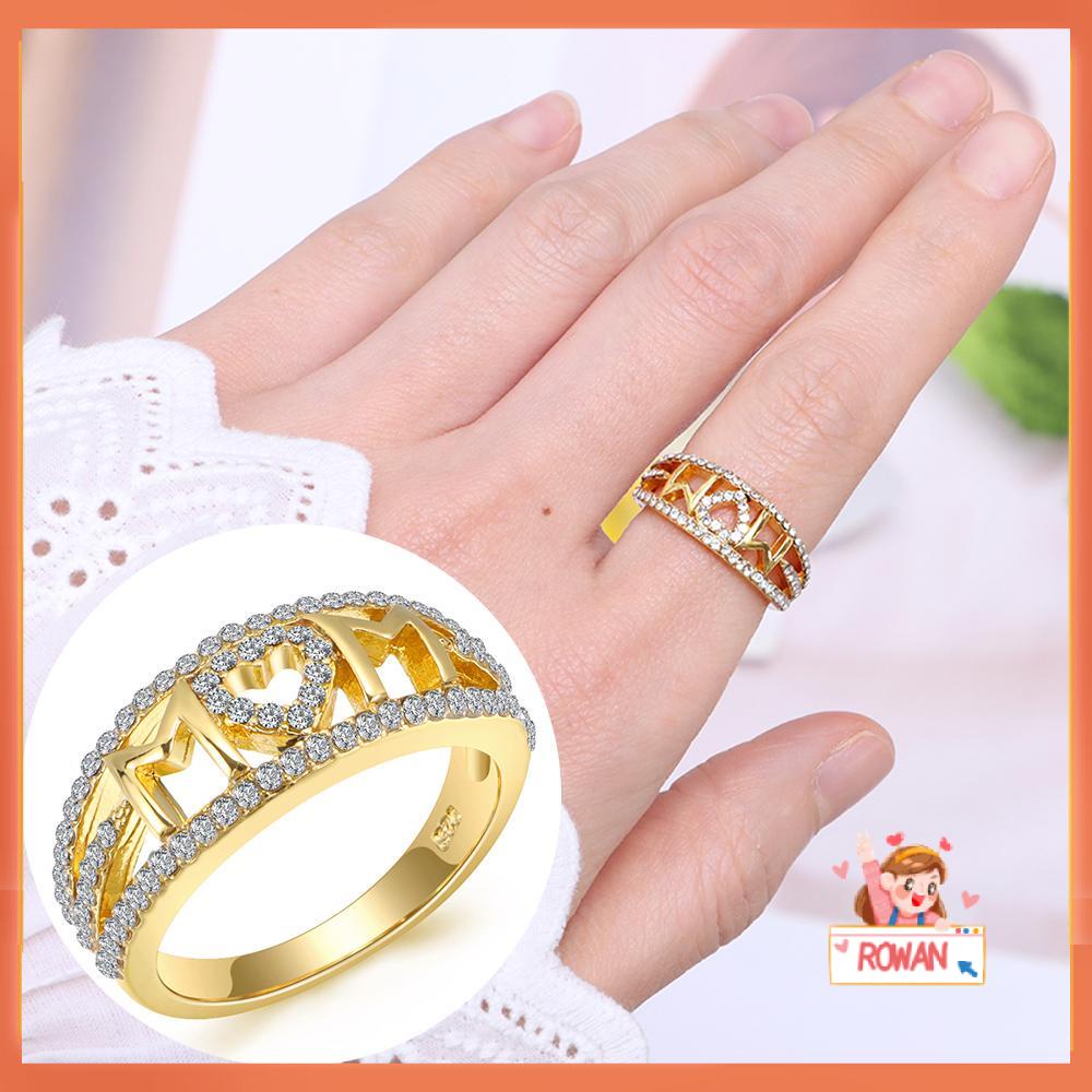 R-flower Mom Ring Princess Mewah Perhiasan Anniversary Hari Ibu Zirkon Menawan