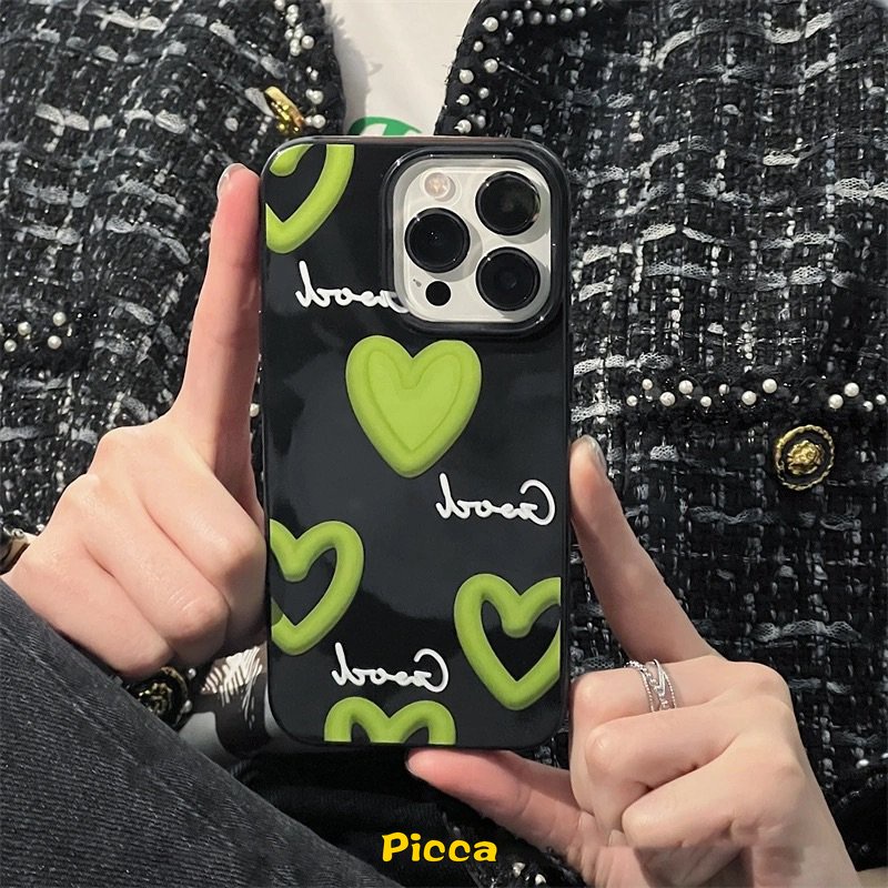 IPHONE Casing Ponsel Grafiti Cinta Hati Glossy Kartun Lucu Kompatibel Untuk Iphone11 14 12 13 Pro Max7 8 6 6s Plus X XR XS Max SE 2020 Shockproof Halus Tahan Kotoran Lembut TPU Back Cover