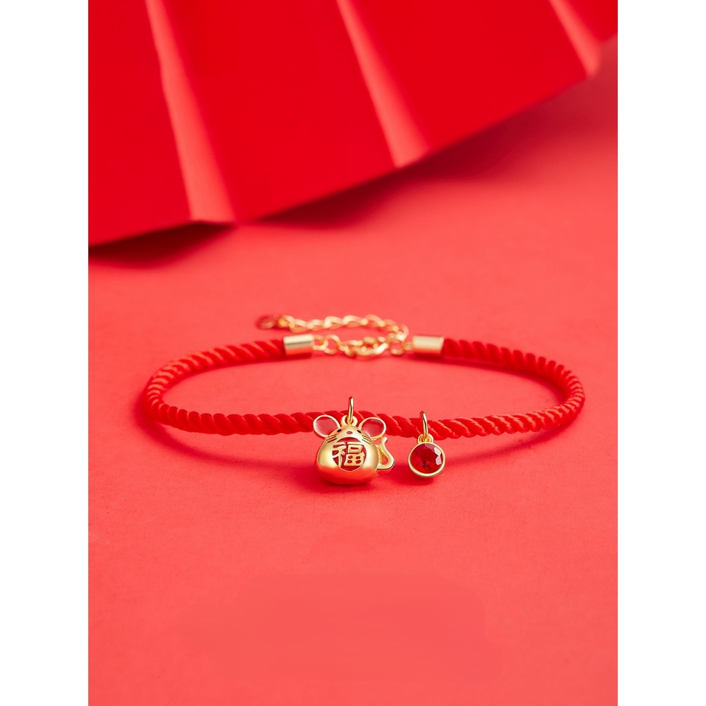 Goldkingdom Fashion Perhiasan Aksesoris Ready Stock Golden Rat's Birthyear Red Cord Gelang Pasangan Zodiak Milik Tikus Diberkati Tikus Tenun Kabel Merah Pasangan Hadiah