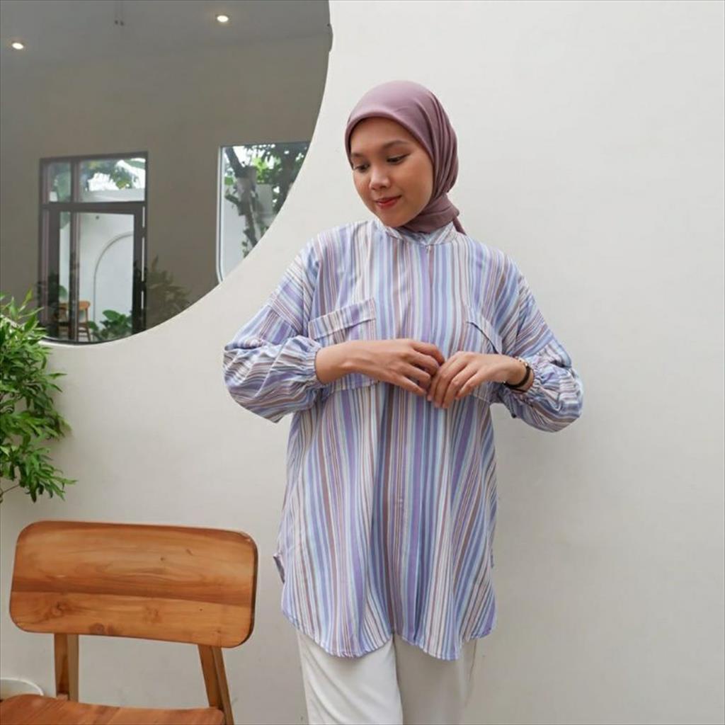 OTS 1.150 - Blouse Sera Top Stripe Tunik Kemeja Pakaian Atasan Baju Lengan Panjang Wanita Remaja