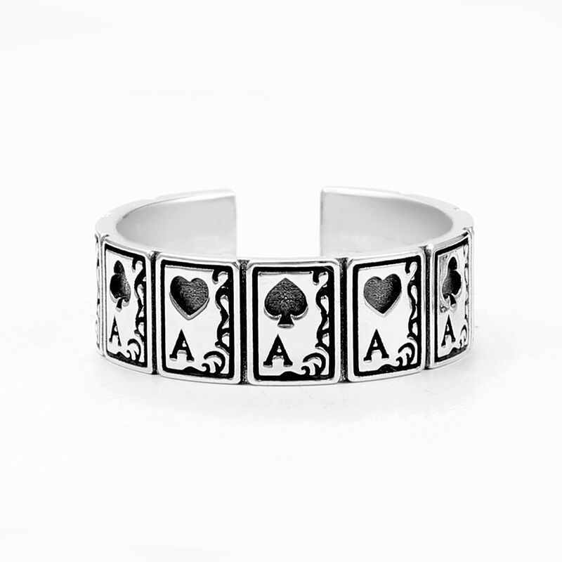 Retro Cincin Kartu Poker Untuk Wanita Pria Lurus Flush Rings Unisex Perhiasan Aksesoris Trendi