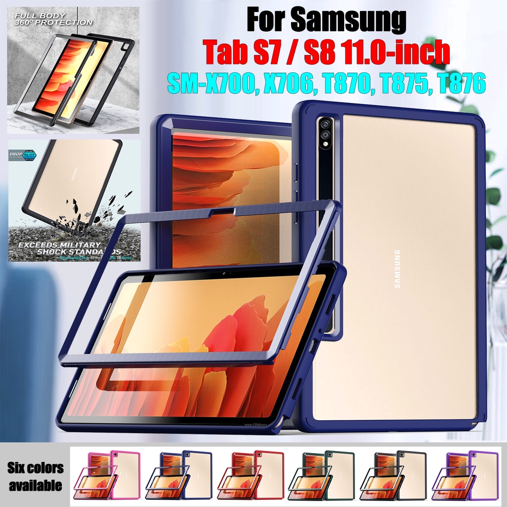 Untuk Samsung Galaxy Tab S8 S7 11.0 &quot;SM-X700 SM-X706 SM-X706B/U/N SM-T870 SM-T875 SM-T876B Fashion Shockproof Full Body360° Protection Tablet Case Bingkai Lepas Penutup Belakang Bening