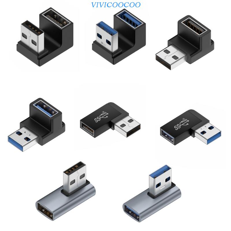 Vivi USB 3.0 Male to Female Adaptor Ekstensi Sudut Kanan 90derajat USB Konektor Ke Atas Bawah 10Gbps Untuk Laptop PC