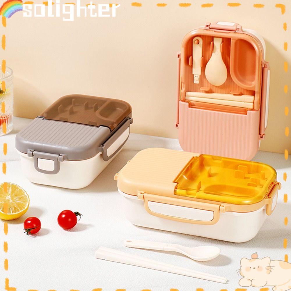 SOLIGHTER Lunch Box Microwavable Rectangle Grid for Students Office Workers Food Containers