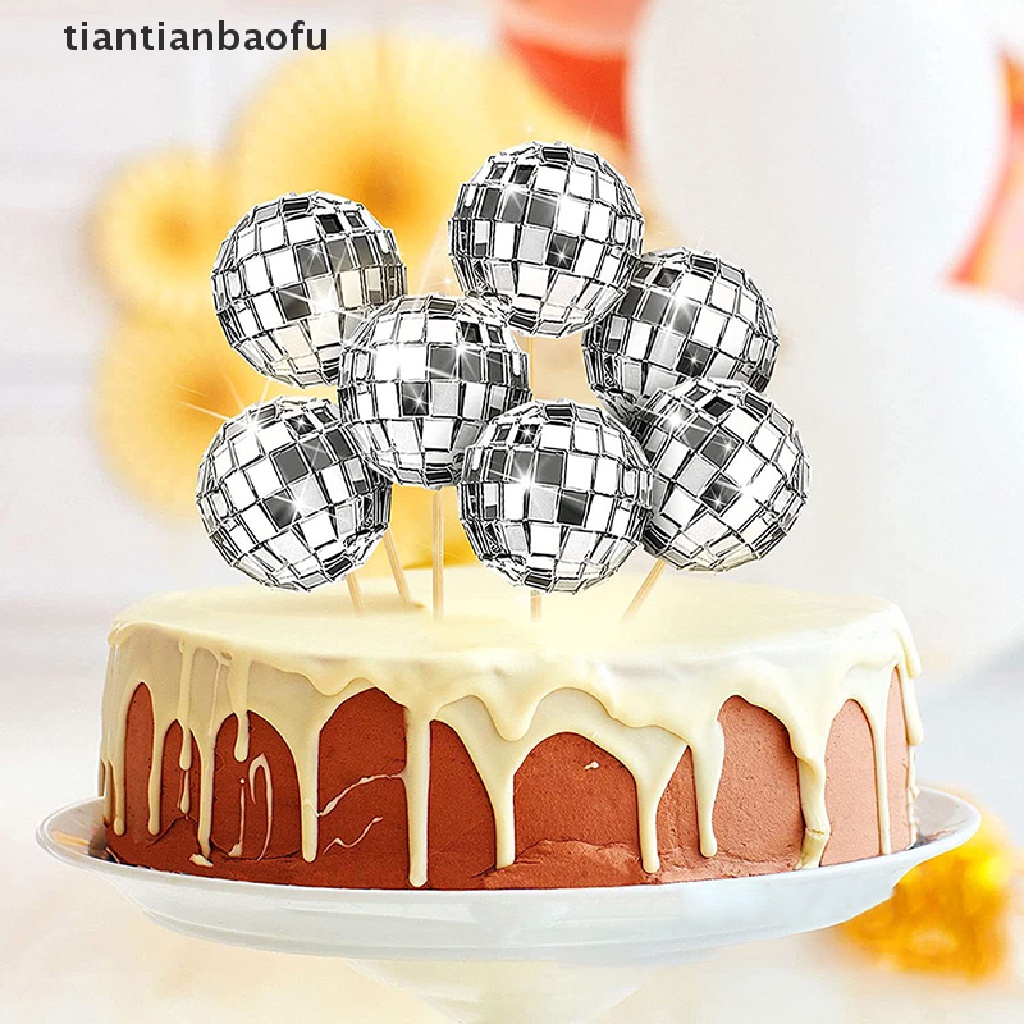 [tiantianbaofu] 12 Pcs Bola Disko Hiasan Kue Bola Disko Cupcake Toppers Perlengkapan Pesta Butik