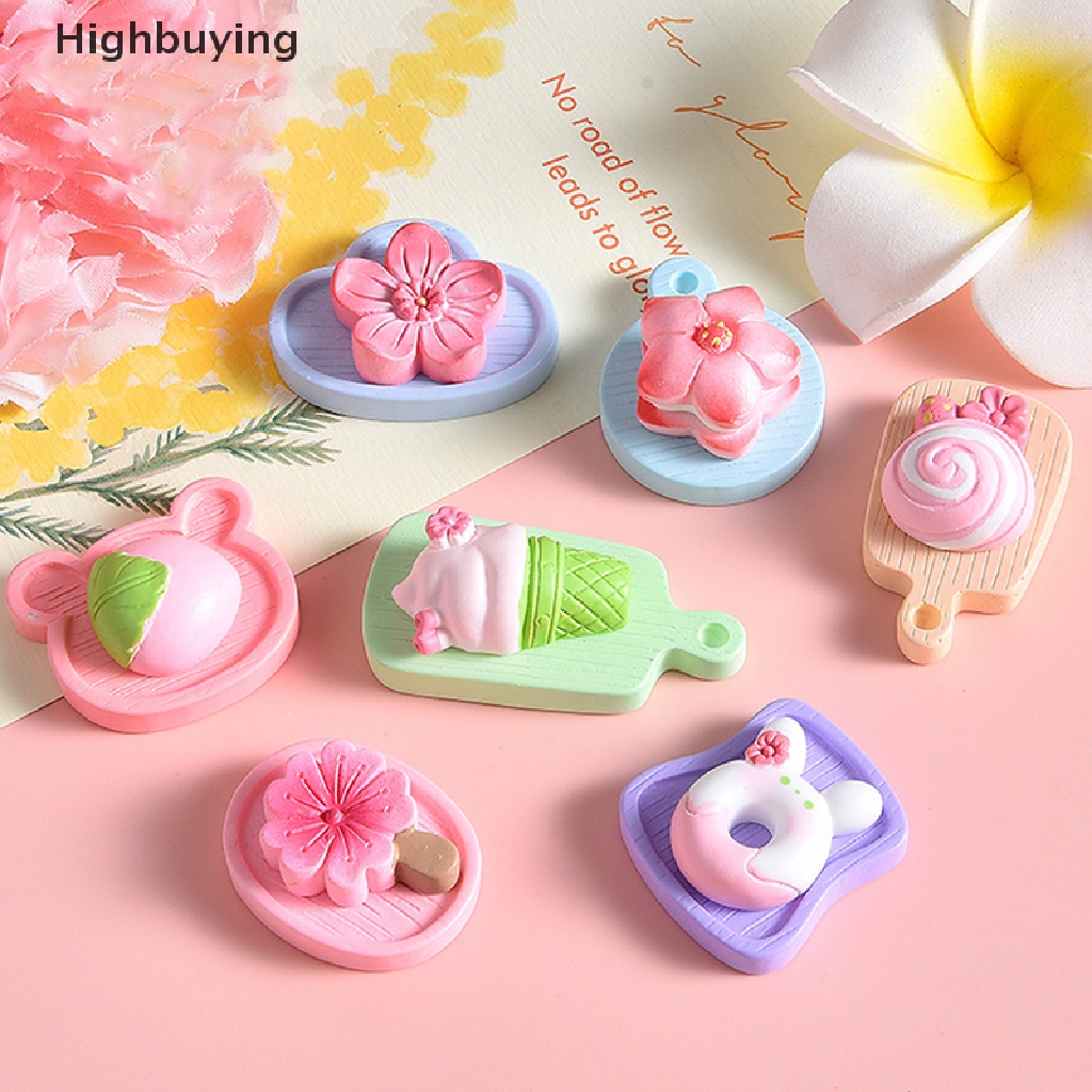 Hbid 10pcs Resin Sweet Cherry Blossom Macaron Food Play Series Flatback Kawaii Cabochon Hiasan Untuk Scrapbooking DIY Aksesoris Glory