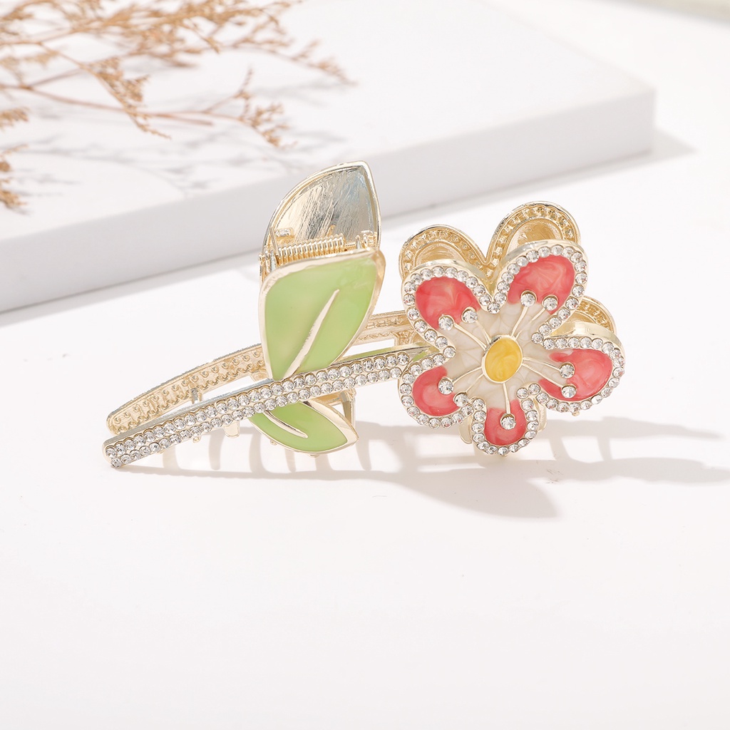 Korea Berlian Imitasi Bunga Jepit Rambut Fashion Logam Klip Rambut Wanita Aksesoris Rambut