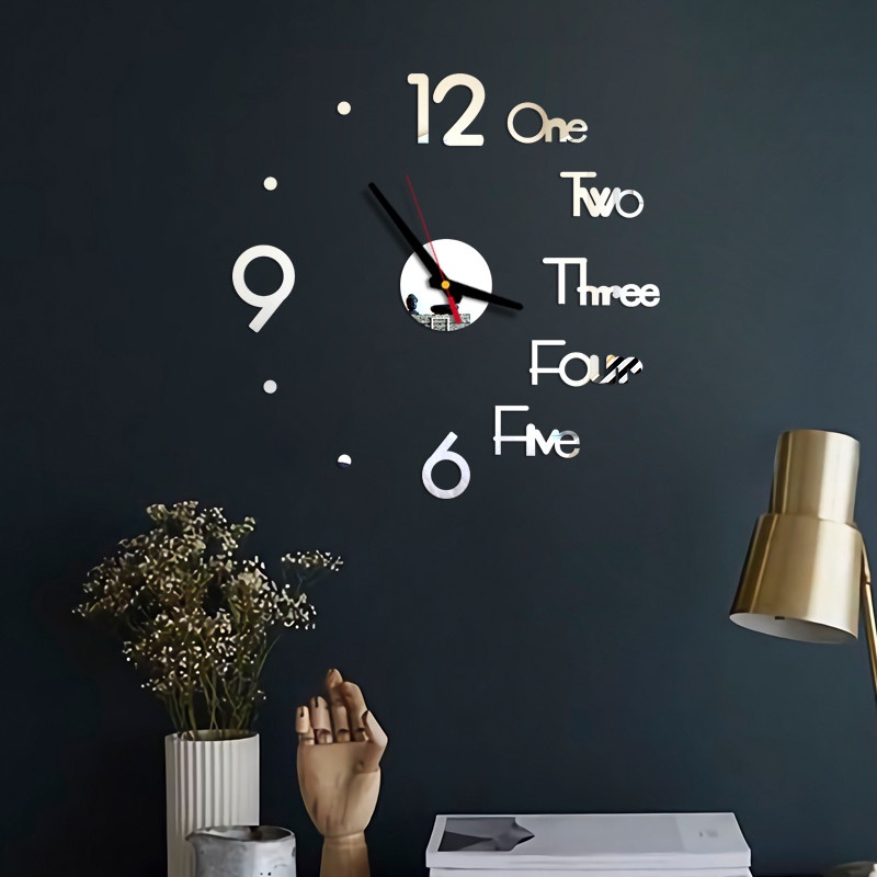 Fashion Desain Modern Jam Dinding Besar Kreatif Untuk Dekorasi Dinding Rumah Kantor Cermin Akrilik Wall Clock Stickers Mute Quartz Jarum Gantung Watch Wall Clock 3D DIY